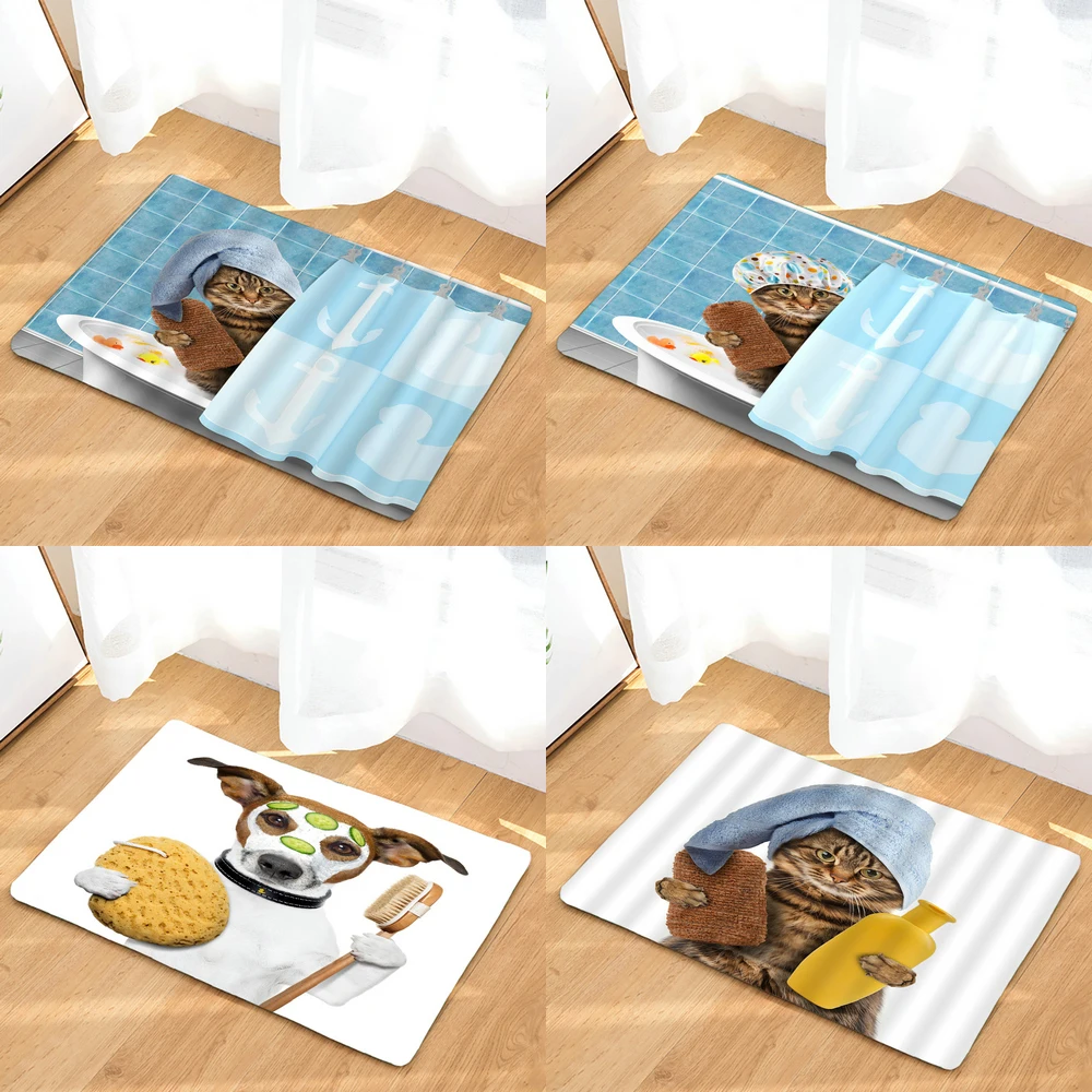 

Anti Slip Bath Mat Bathroom Carpet Rug Floor 3D Printed Funny Cat Dog Water Absorption Living Kitchen Toilet Entrance Door Mat