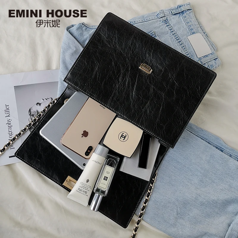 EMINI HOUSE масло воск натуральная кожа сумка на цепочке высокая емкость сумки через
