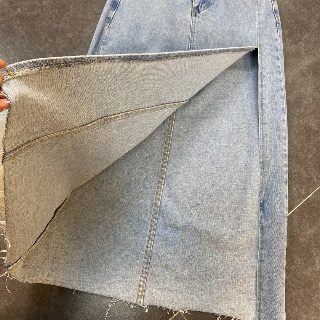 

ZCSMLL Pocket Label Decoration Woman Skirts High-slit, National Tide Fried Street Style Denim Skirt 2021 Spring Summer
