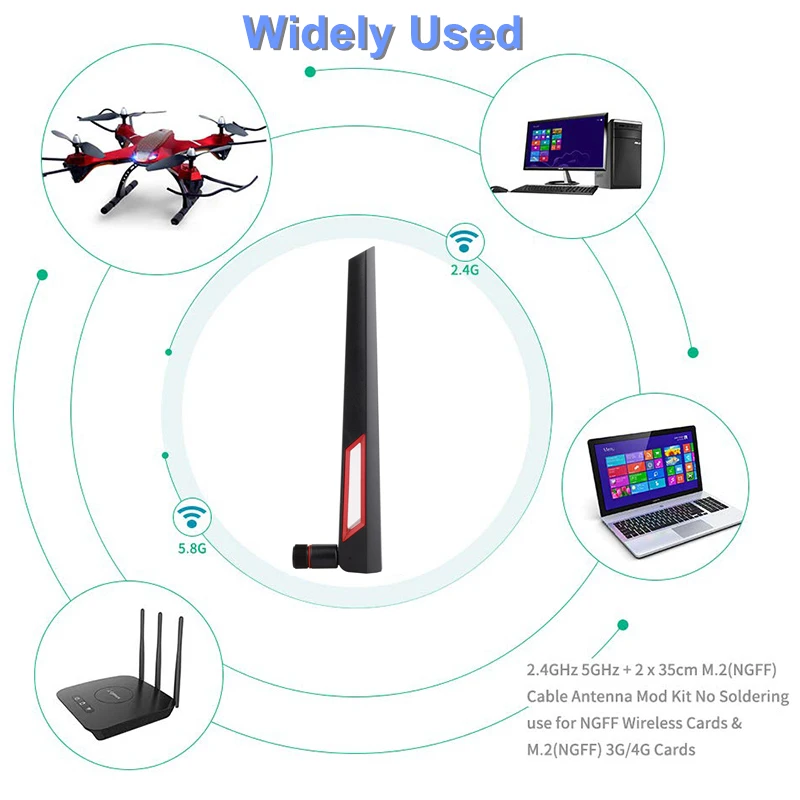 

1pcs 2.4GHz 5GHz 6DBi 10dbi RP-SMA Male Connector External Wireless WiFi Antenna Router Network Wifi Card Intel AX200 AX210