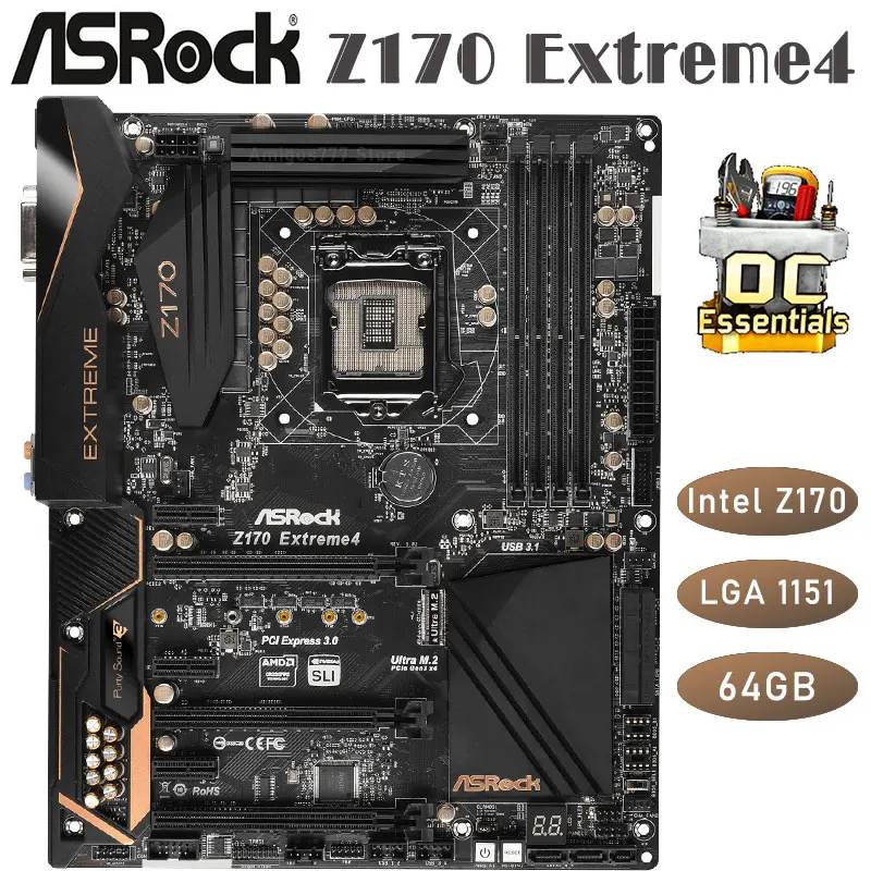 Bestellen Motherboard Verwendet ASRock Z170 Extreme 4 LGA 1151 64GB OC Ddr4 I7/i5/i3 PCI-E 3,0 X16 M.2 Für Desktop Intel Z170 ATX Mainboard