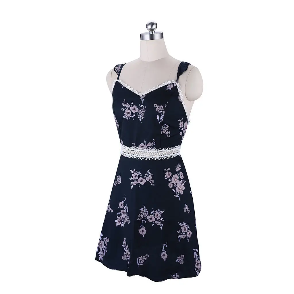

Sexy 2021 Fashion V-neck Open Back Lace Embroidered Print Suspender Women's Dress