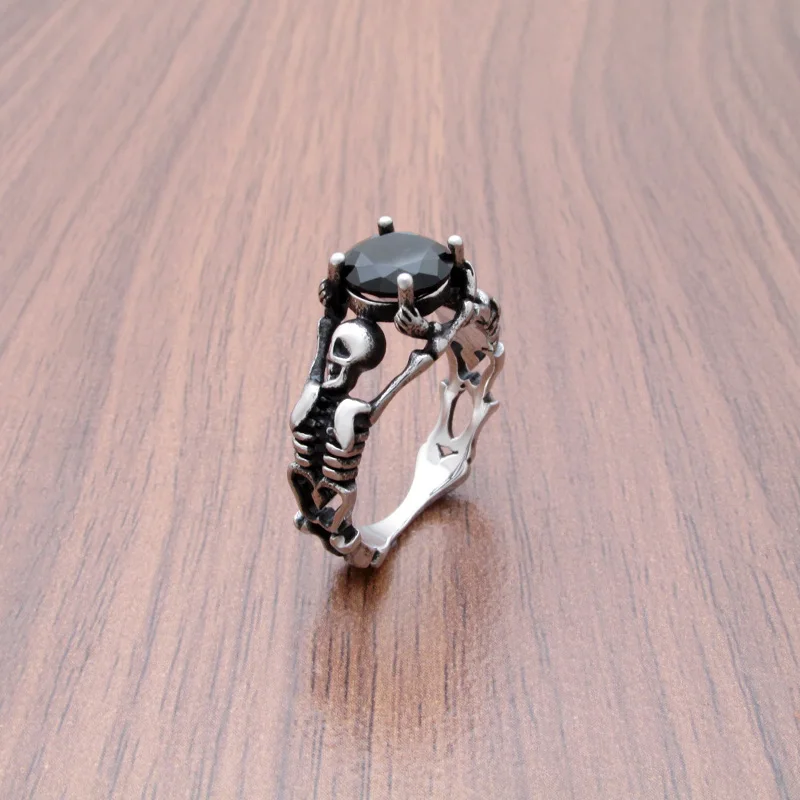 Кольцо из нержавеющей стали с черным призраком злом двойным черепом скелетом и