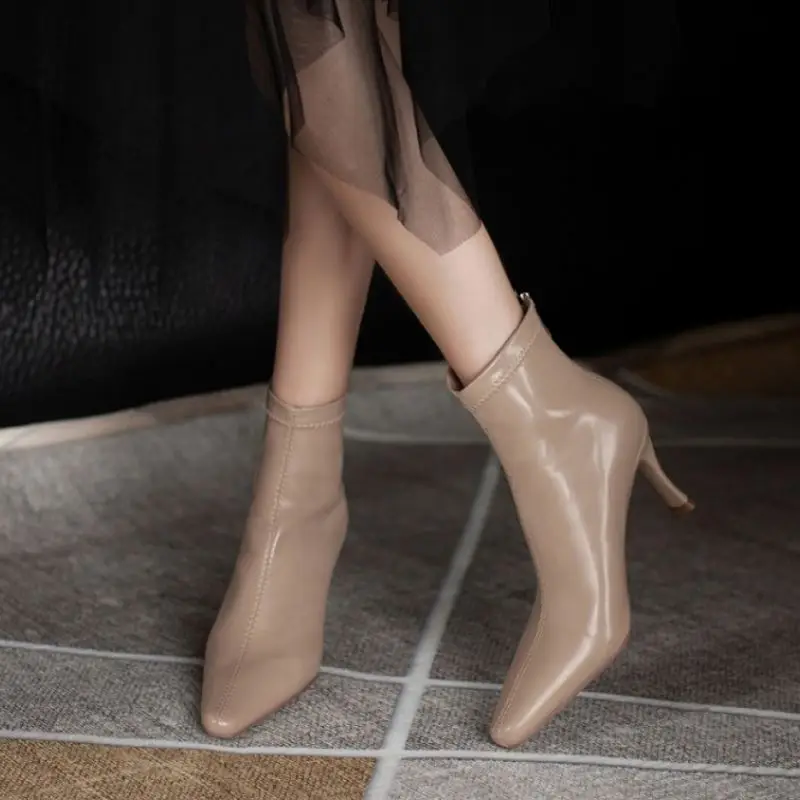 

KemeKiss Size 33-40 Women Ankle Boots Real Leather Shoes Square Toe Zipper Thick Heels Solid Color Daily Office Ladies Footwear