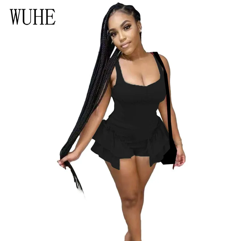 

YEYA Ruffle Rompers Slim Off Shoulder Sleeveless Spaghetti Strap Edible Tree Fungus Casual Sexy Skinny Summer Women Streetwear