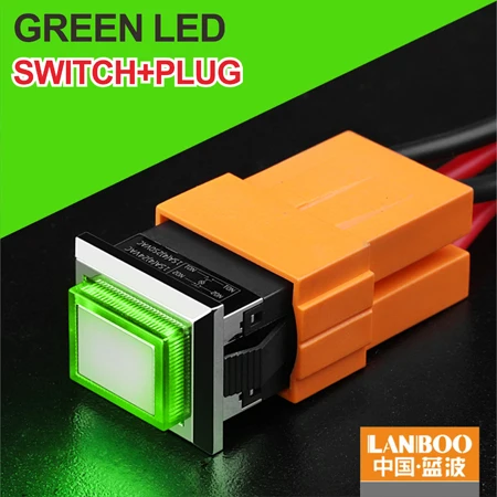Green Button Plug Kcd1 светодиодный пластиковый металлический кнопочный 2NO 4 штырей квадратный переключатель 250v 15A красного и зеленого цвета - Цвет: Green Button Plug