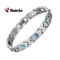 rainso stainless steel link chain charm magnetic germanium far infrared bracelet for women fashion femme bangles jewelry