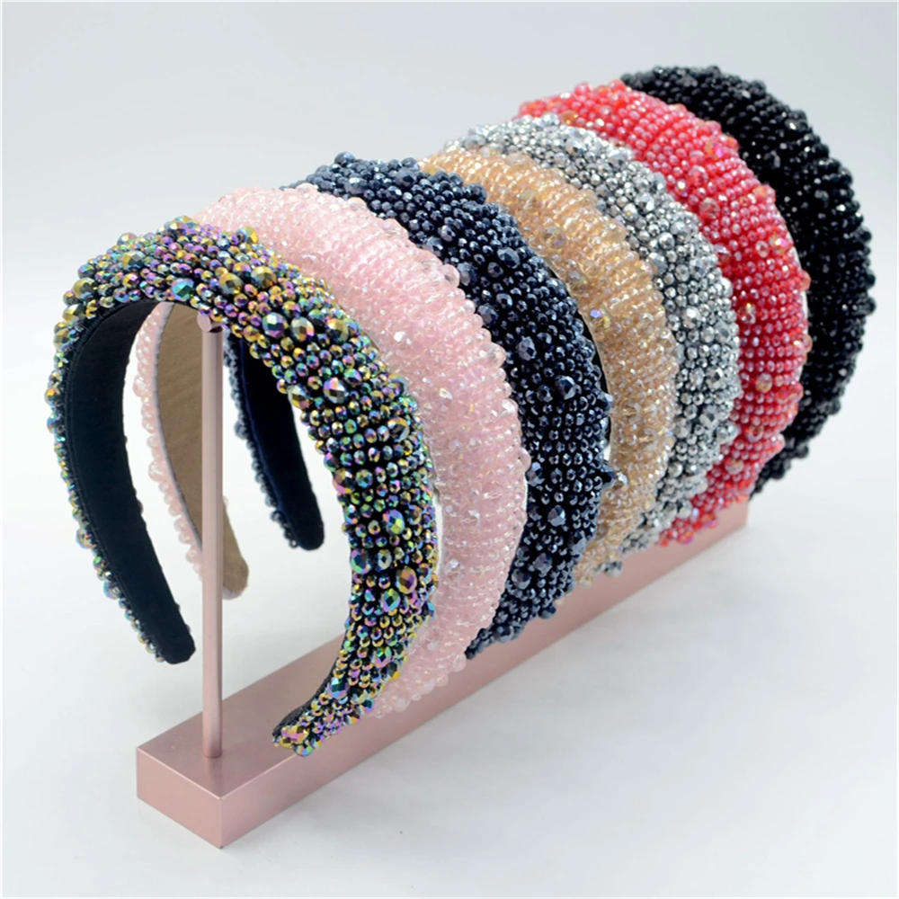 

Luxury Shiny Full Crystal Head Hoop Wide-brimmed Headband Women Rhinestone Headband Sponge Point Diamond Hair Accessories Turban