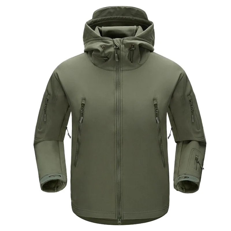 Army green Скрытень Акула кожа мягкая оболочка V5 Военная тактическая куртка мужская водонепроницаемая ветрозащитная мягкая оболочка ветровка камуфляжные армейские пальто - Цвет: Army green