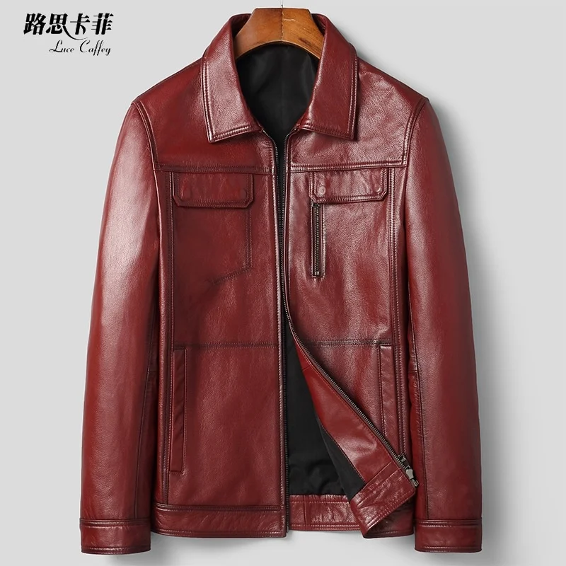 

2021 new men's leather jacket short cowhide Lapel slim Korean jacket locomotive spring and autumn coat