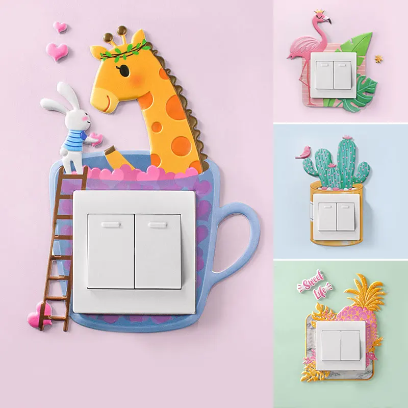 

Luminous Wall Sticker Flamingo Switch Outlet Switch Cover Animal Room Decor 3D