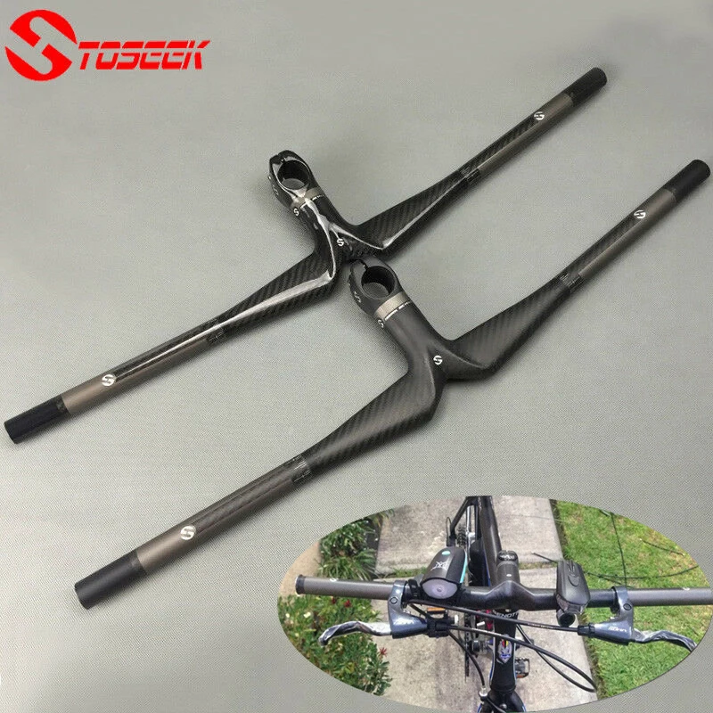 

Toseek MTB Integrated Road Bike Handle Bar Bicycle Stem Carbon Fiber 31.8mm bicycle HandleBar Set Mountain 620-720mm Accessories