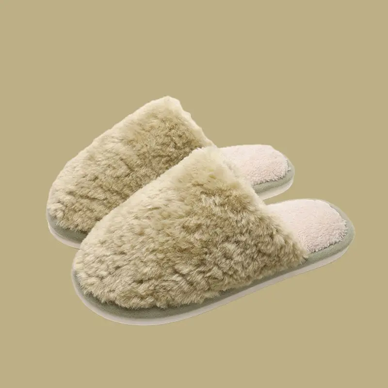JIANBUDAN Home cotton slippers New Winter Warm shoes Indoor Plush Women's slippers Soft sole Non-slip Unisex plush slippers