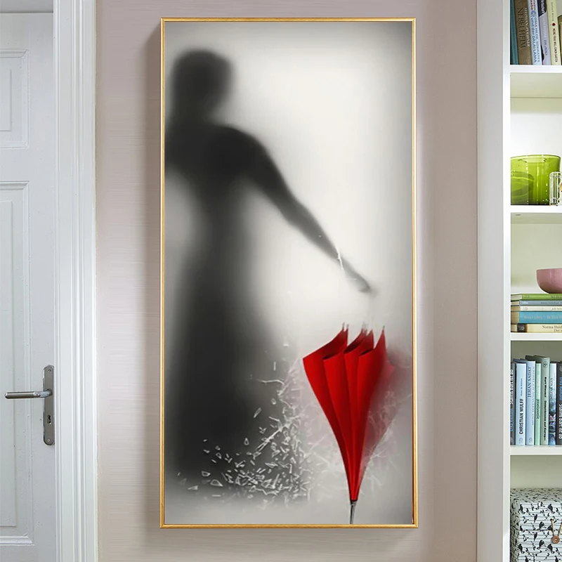

Sexy Girl Behind Glass with Red Umbrella Fashion Women Canvas Painting Art on Wall Posters and Prints Modern Home Decor Pictures