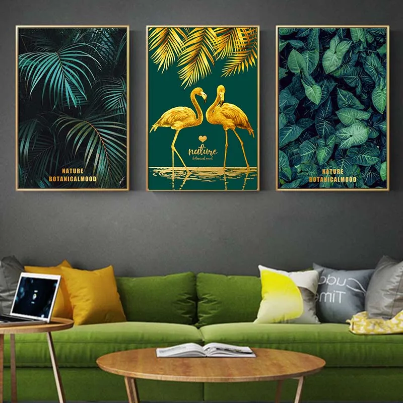 Зеленая и Золотая картина с изображением ананаса монстеры большой плакат