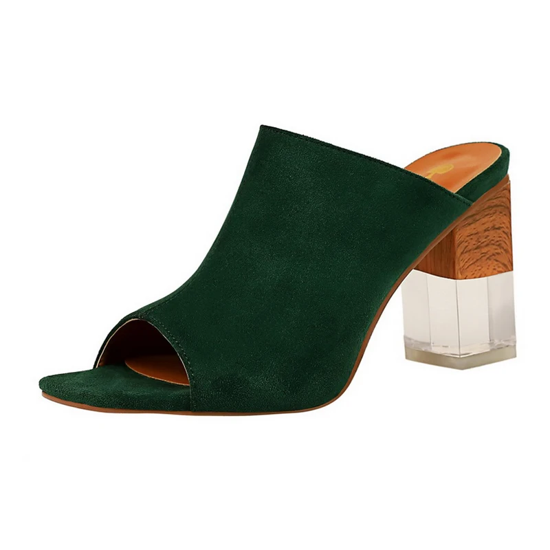 Модные женские шлепанцы в Корейском стиле прозрачные на высоком каблуке с