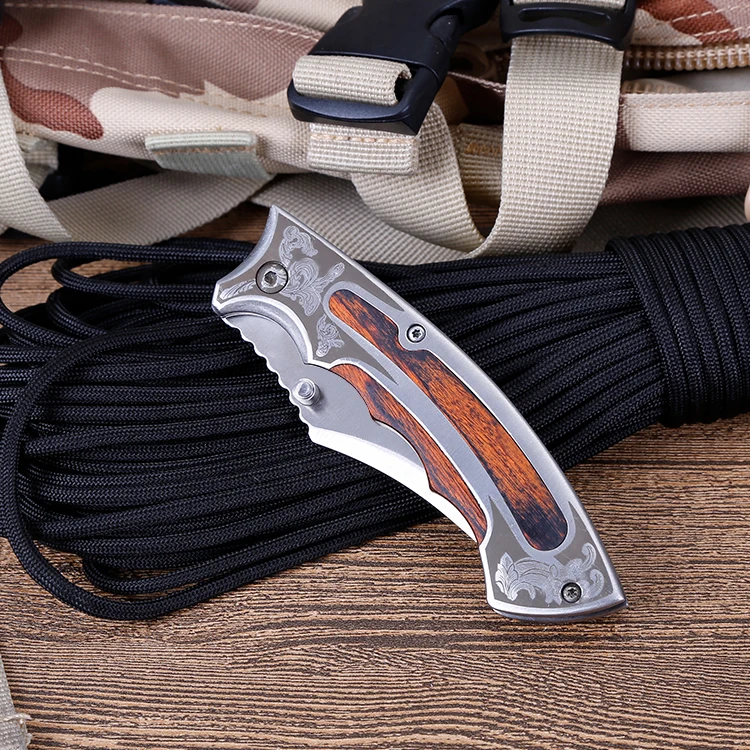

Folding Knife 7.68'' Survival Tactical Pocket Knife Wood Handle Outdoor Hiking Camping Hunting Knives for Self-defense EDC Tools