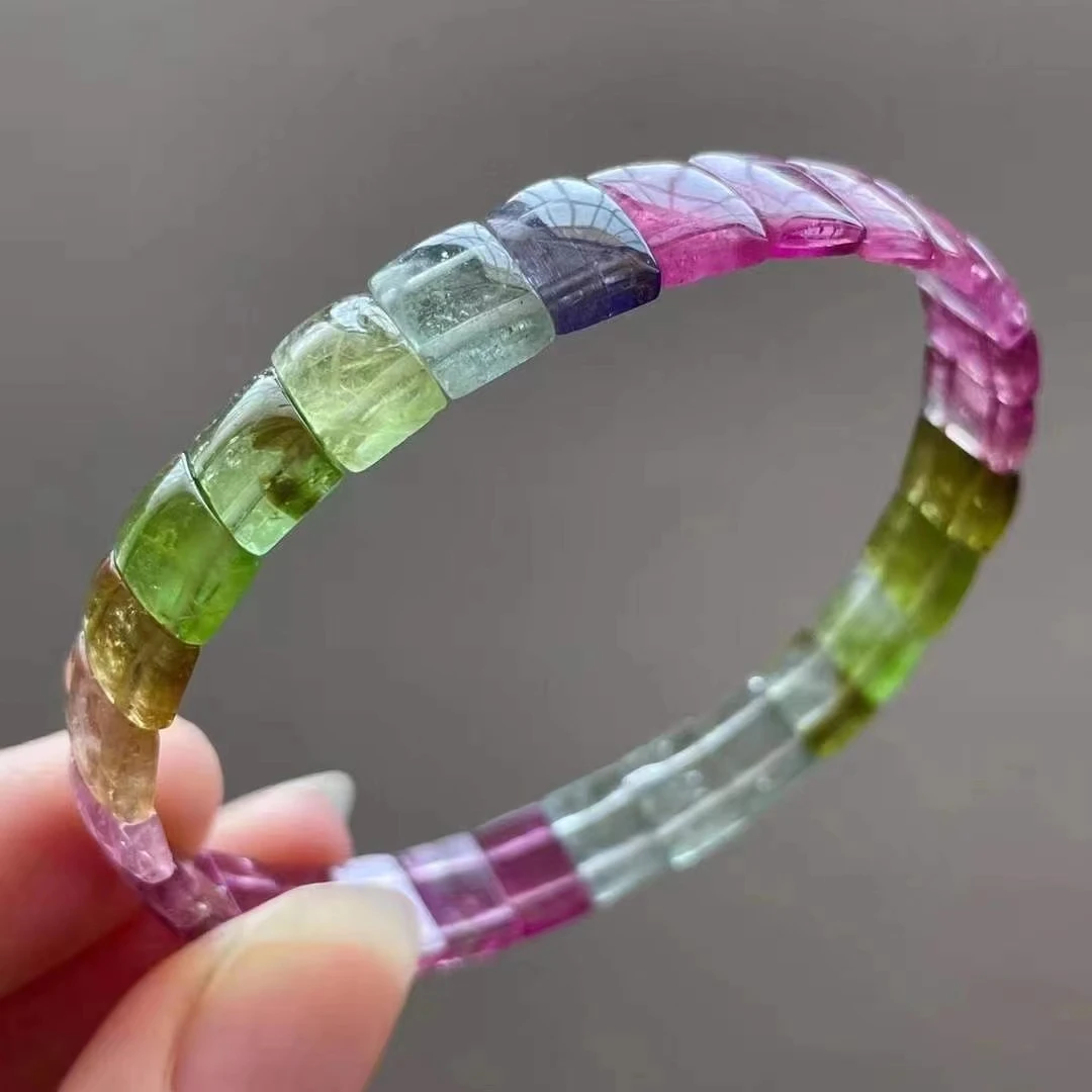 

Candy Natural Colorful Tourmaline Bracelet Bangle 8.3*3mm Clear Rectangle Beads Women Fashion Stone Certificate AAAAA