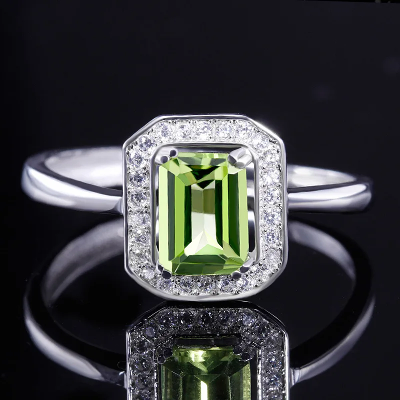 green Bague Ringen, Настоящее серебро пробы, кольцо для женщин с прямоугольником 7*5 мм, натуральный оливин, драгоценный камень, хорошее ювелирное изделие, свадебные подарки - Цвет камня: green