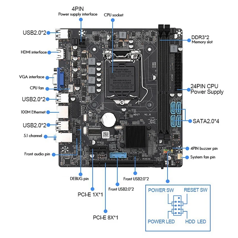 

H55M Computer Motherboard Support LGA1156 Processor DDR3 Memory MATX Desktop Computer Game Motherboard