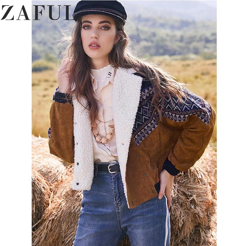 Женская винтажная верхняя одежда ZAFUL двубортная Вельветовая куртка из