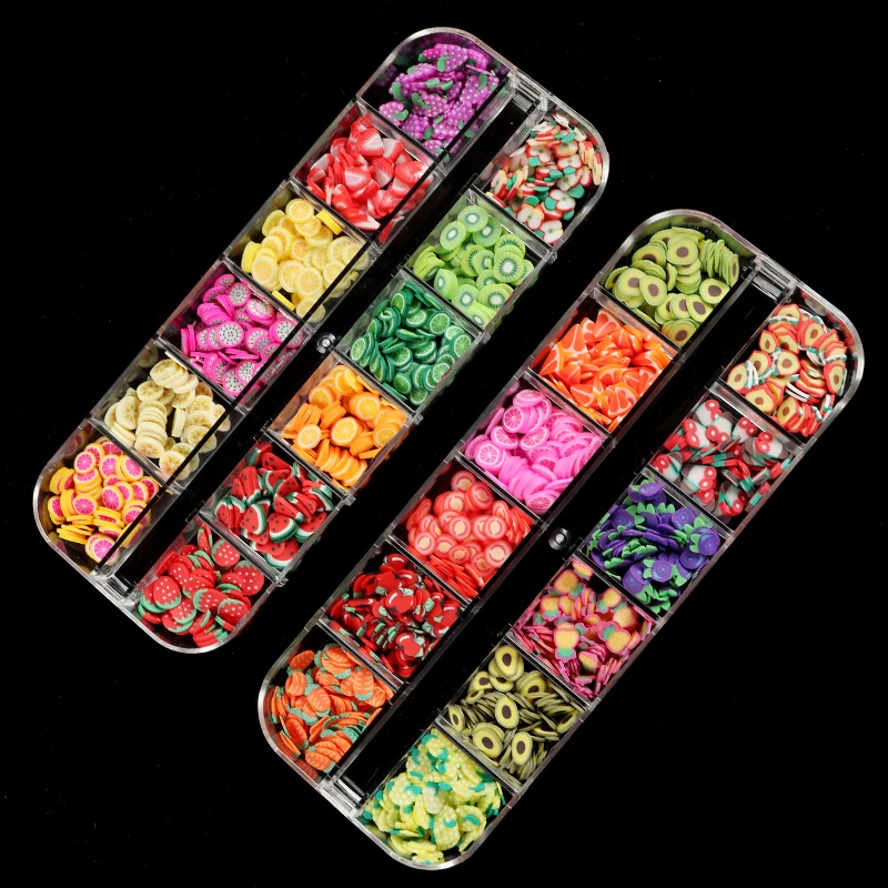 2 коробки фруктов для дизайна ногтей полимерные глиняные ломтики хлопья маникюра