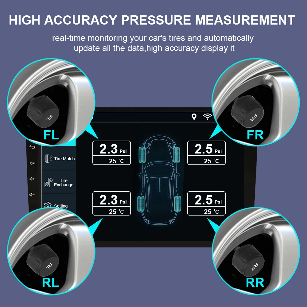 For Car Radio DVD GPS Navigation Player 4 Internal External Sensors Tire Pressure Monitoring System Android TPMS USB | Автомобили и