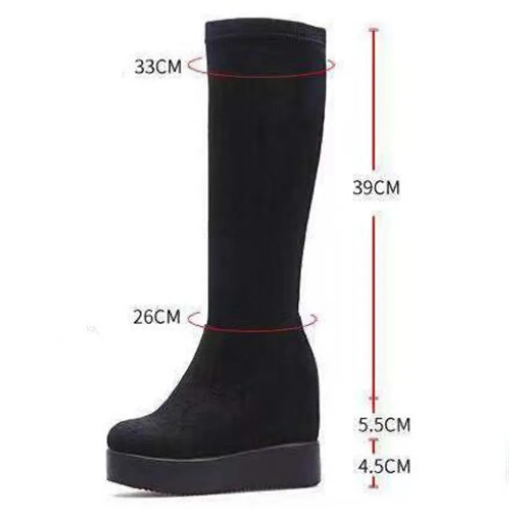 High Tube Boots Women 2022 New Flock Rear Lace Up Knight Booties Thick Bottom Shoes Inner Increase Elastic Fashion Boots Black