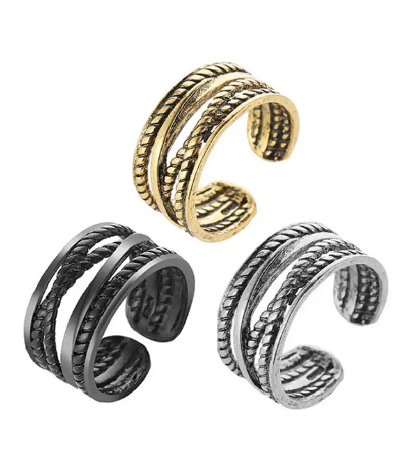 Punk Gothic Twist Rope Shape Resizeable Rings For Women Men Vintage Handmade Thumb Band Open Ring Adjustable Jewelry bague | Украшения и