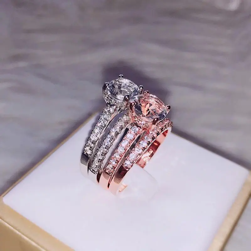 Европейская мода Круглый AAA кубический циркон кольцо двойной круг набор женщин