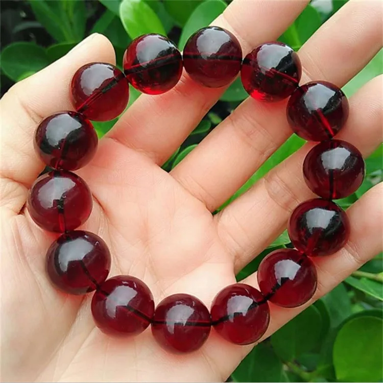 Красный Янтарный медовый восковой браслет натуральный кровяной пруд шар один