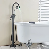 Bathtub Floor Stand Faucet LED Light Bathroom Tub Floor Mounted Bathtub Mixer Tap 360 Rotation Spout With Ceramics Handshower