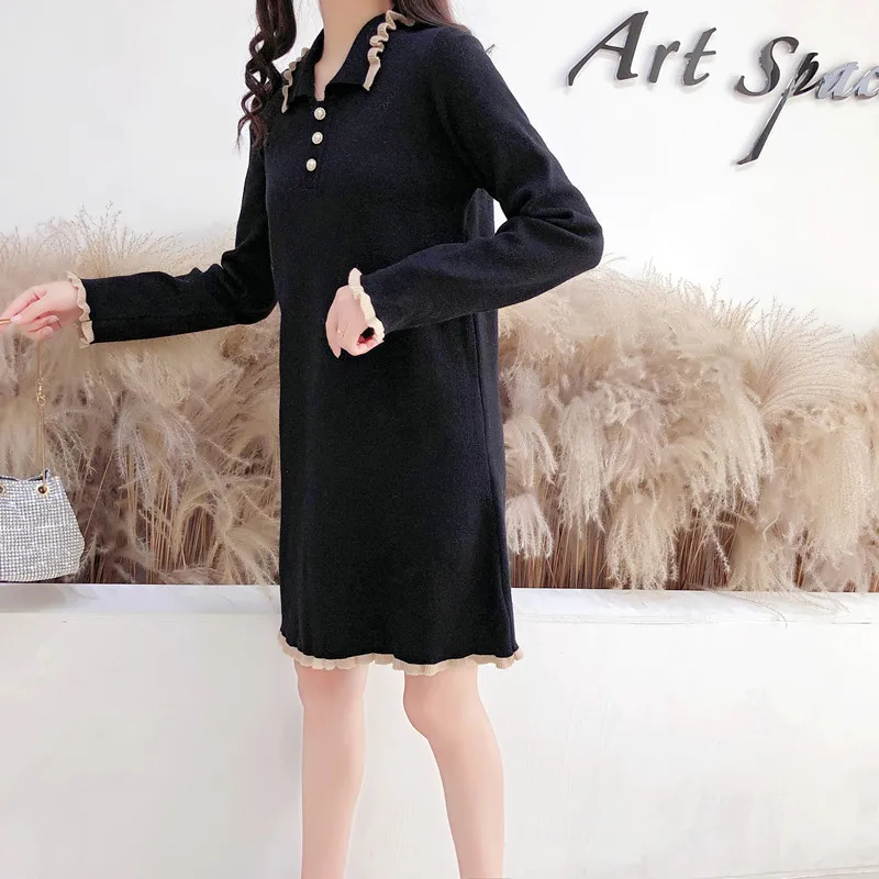 2019 осенняя и зимняя одежда новая мода женский свитер юбка жемчужная Пряжка