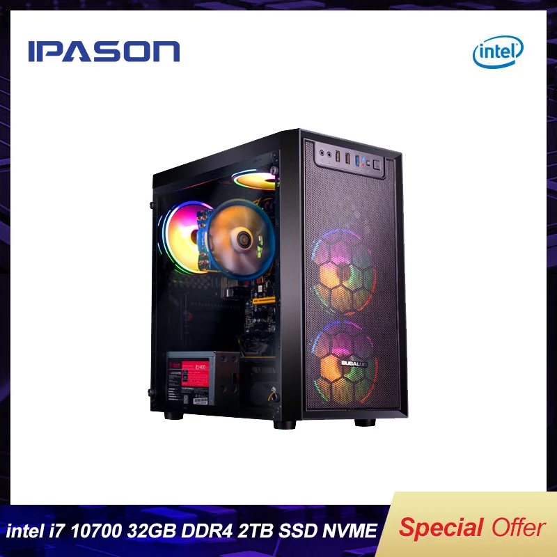 Verkaufen IPASON Intel 10th Generation I7 10700 /16G * 2 3200MHz DDR4 RAM/2T M.2 SSD DIY Desktop Bergbau CHIA Hohe-ende Montage Vollen Satz PC
