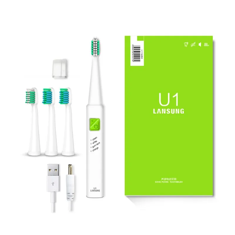 

LANSUNG Ultrasonic Sonic Electric Toothbrush USB Charge Rechargeable Tooth Brushes With 4 Pcs Replacement Heads Timer Brush