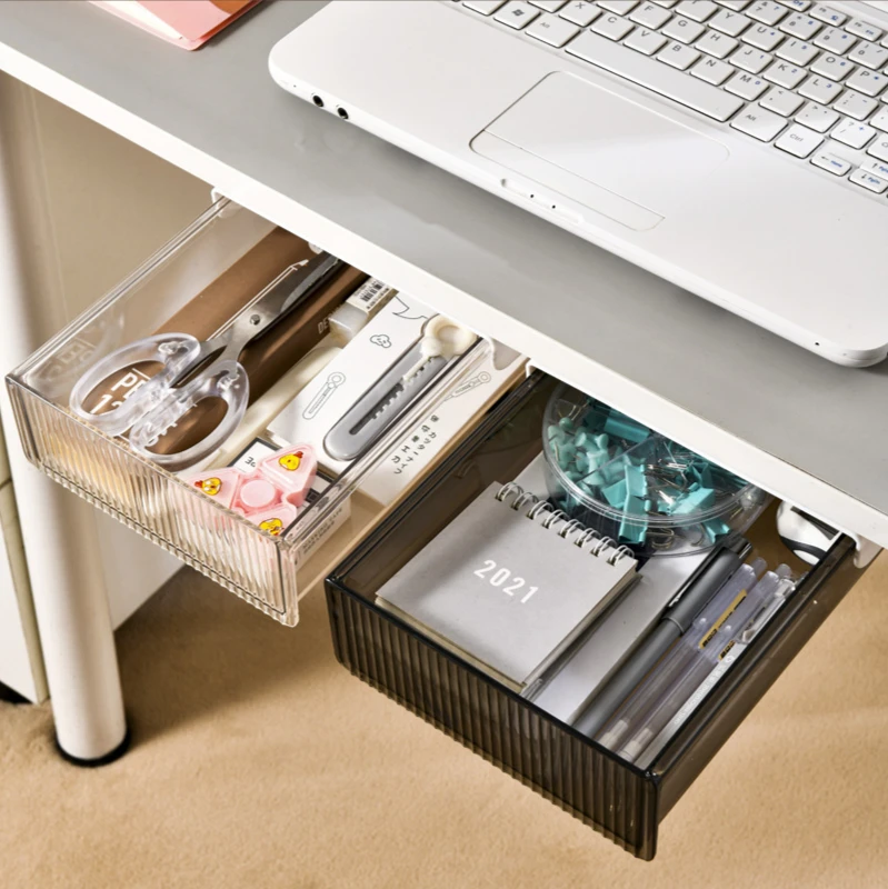 

Under The Desk Punch-Free Drawer Storage Box Hidden Pen Holder Office Debris Storage Bins Student Desk Stationery Organizer