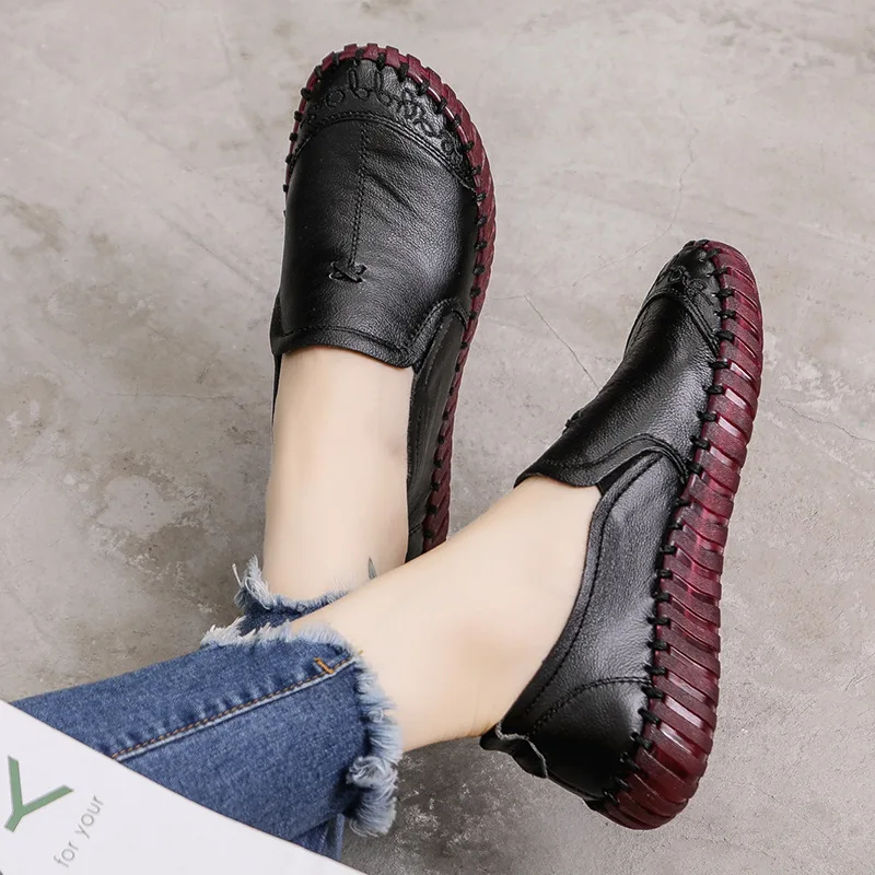2022 Fashion Women Shoes Genuine Leather Loafers Women Casual Shoes Soft Comfortable Shoes Women Flats