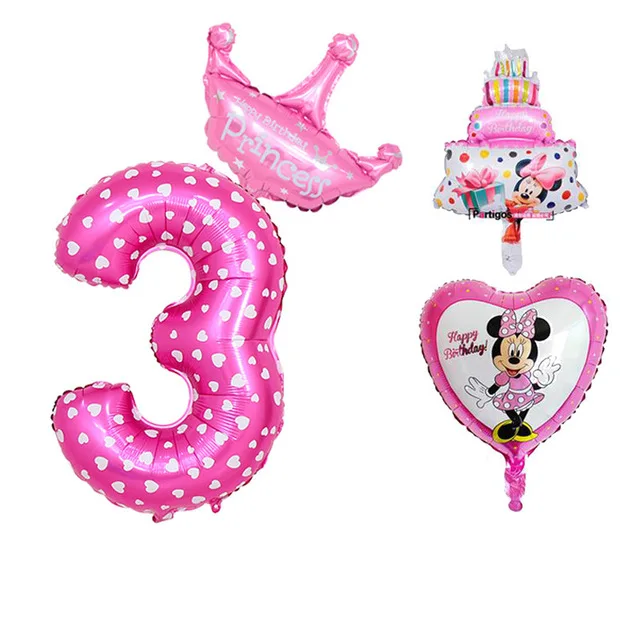 4pcs Pink number 3 112 см Микки Минни Маус мультяшный воздушный шар из фольги на день рождения шар на день рождения украшения для вечеринки Подарки для детей - Цвет: 4pcs Pink number 3
