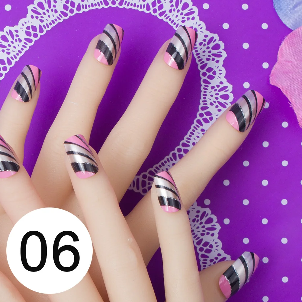 JQ 24 pcs in 1 Box With Nail Glue Tape Press On False Art Tips Full Cover Fake Tip 10 Sizes 3D006 | Красота и здоровье