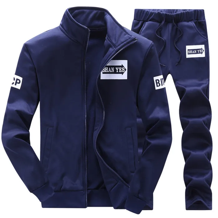 Sweat Suit Casual Tracksuit Men Sweatshirts Slim Men Set Pants Suits Solid Long Sleeved Male Clothing Hoodie+Pants Men New - Цвет: 22 Navy Suit