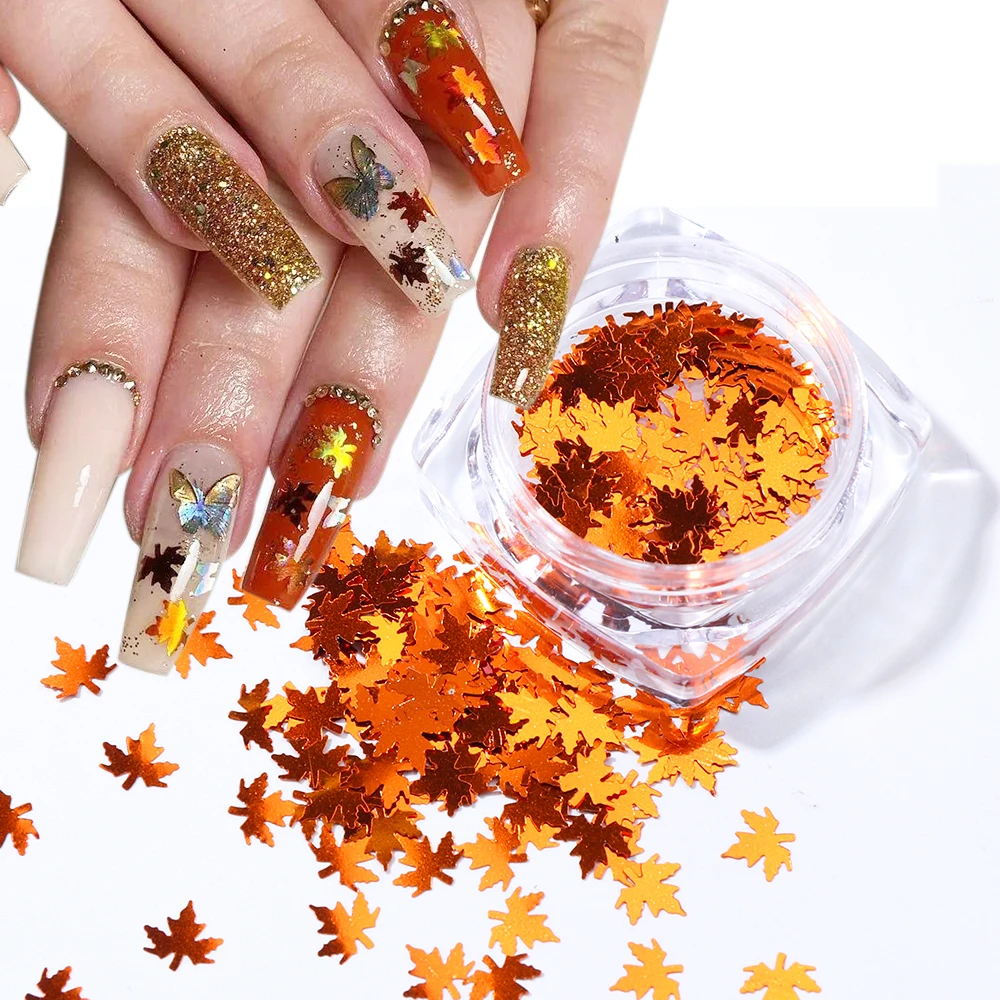 3D блестки для ногтей в виде кленовых листьев красные золотые кленовые листья