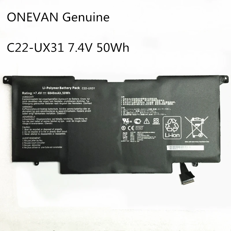 Аккумулятор ONEVAN для ноутбука ASUS UX31 UX31A UX31E Оригинальная батарея с разъемом под