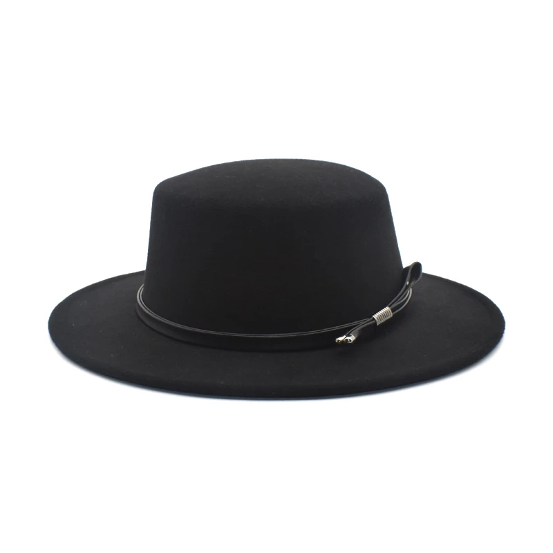 New Men's Flat Fedora Hat, Women's Faux Wool Blended Jazz Hat, Wide Brim Simple Church Derby Flat Top Hat P16