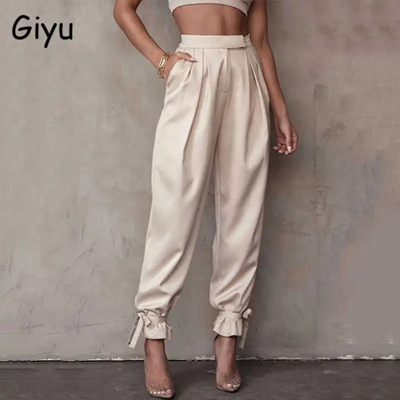 

Giyu Satin Pants Women 2021 Autumn Casual Loose Office Ladies Trousers Pantalon Long Pants Slacks Solid Streetwear Joggers