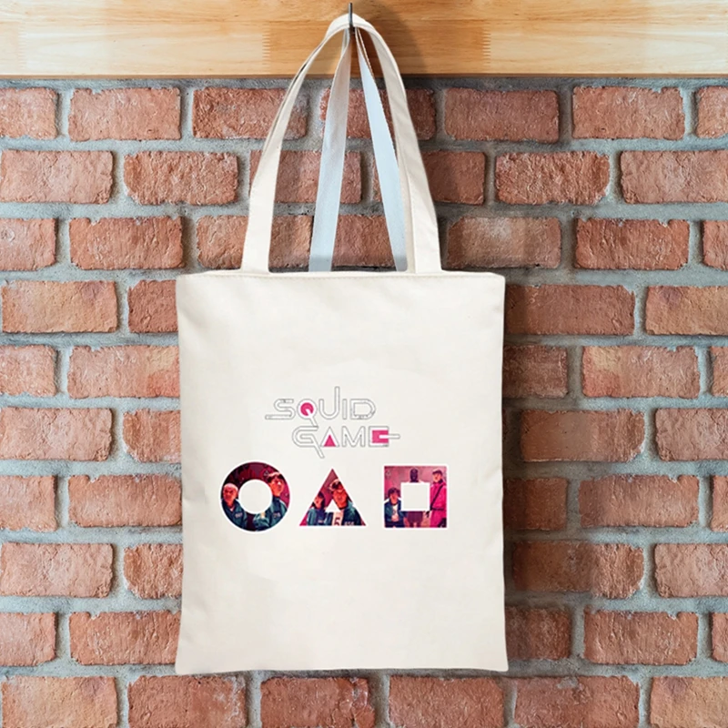 

Women Canvas Bags Clouds Printing Tote Shopping Bags Casual Cloth Shoulder Bag For Girls Ladies Shopper Bags Squid game Bag