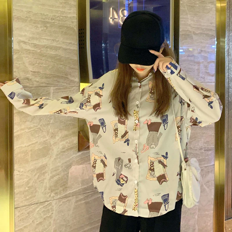 

Women Summer Shirts Kawaii Lovely Retro Vintage Animated Printed Shirt Female Sweet Punk Tunic For Girl Women's Cute Top