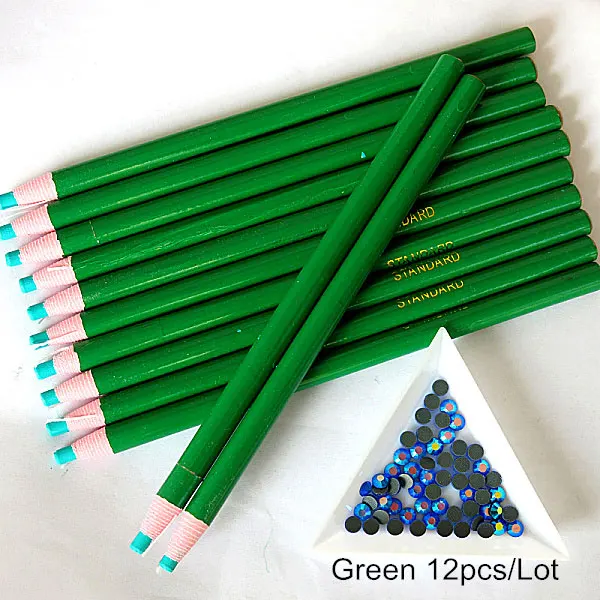 Green-12PCS Белый карандаш бумажный деревянный карандаш палочки горячей фиксации Стразы не горячей фиксации Стразы Diy инструменты B1972 - Цвет: Green-12PCS