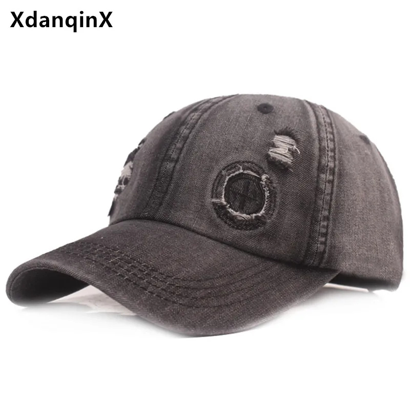 

XdanqinX New Denim Baseball Cap For Men Women Damaged Design Decorated Cowboy Hat Snapback Cap Adjustable Size Couple Sports Cap