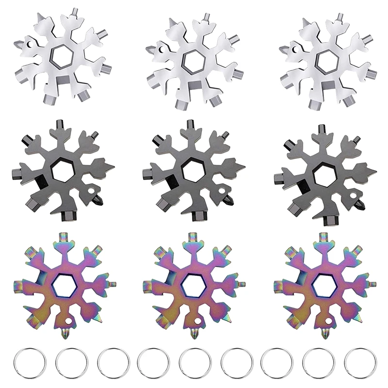

Hot XD-9 Pcs 18-In-1 Snowflake Multi-Tool Multitool Card Combination Compact Portable Outdoor Products Snowflake Tool Card