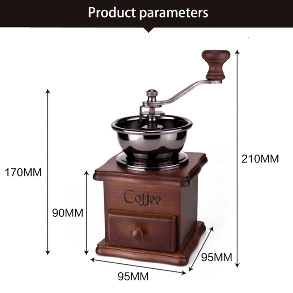 

Retro Manual Coffee Grinder Vintage Wooden Coffee Bean Mill Grinding Ferris Wheel Adjustable Coarseness Coffee Hand Grinder